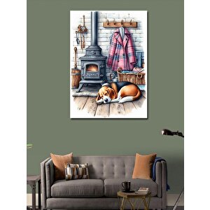 Kanvas Tablo Sobanın Önünde Uyuyan Köpek 100x140 cm