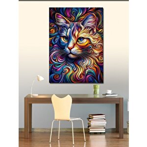 Kanvas Tablo Renkli Kedi 100x140 cm