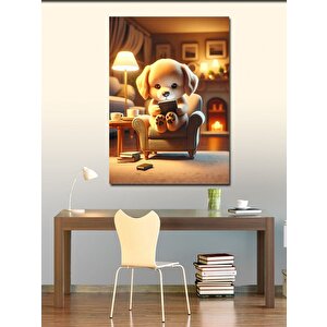 Kanvas Tablo Telefona Bakan Köpek 70x100 cm