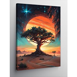 Kanvas Tablo Dev Ağaç Ve Gün Batımı Manzarası 70x100 cm