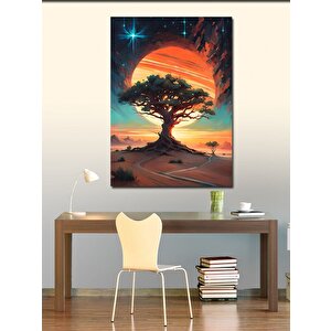 Kanvas Tablo Dev Ağaç Ve Gün Batımı Manzarası 70x100 cm