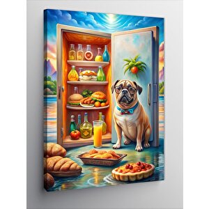 Kanvas Tablo Buzdolabıdaki Yiyecekler Ve Köpek