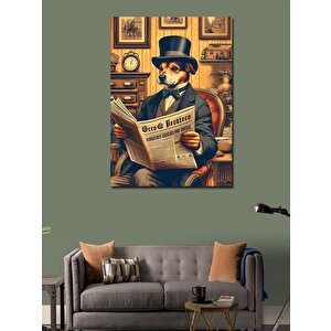 Kanvas Tablo Gazete Okuyan Takım Elbiseli Köpek 70x100 cm