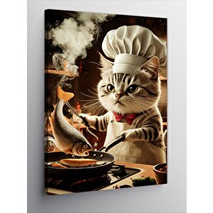 Kanvas Tablo Balık Yapan Aşçı Kedi 70x100 cm