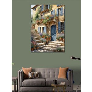 Kanvas Tablo Retro Ev Ve Çiçekler 100x140 cm