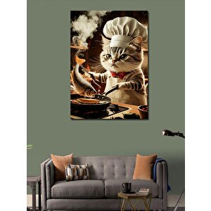 Kanvas Tablo Balık Yapan Aşçı Kedi 100x140 cm