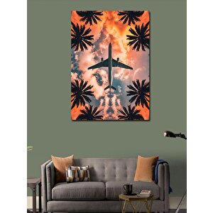 Kanvas Tablo Palmiye Ağaçları Ve Uçak 100x140 cm