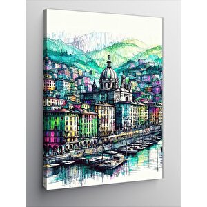 Kanvas Tablo İskeledeki Tekneler Ve Evler 70x100 cm