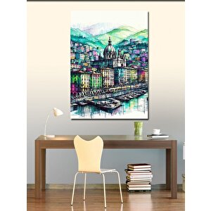Kanvas Tablo İskeledeki Tekneler Ve Evler 70x100 cm