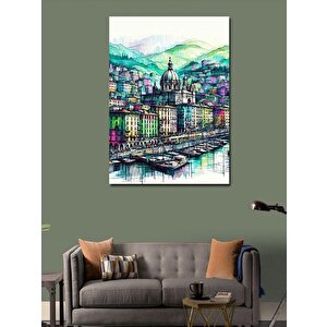 Kanvas Tablo İskeledeki Tekneler Ve Evler 70x100 cm