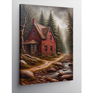 Kanvas Tablo Göl Kenarındaki Retro Ev 100x140 cm