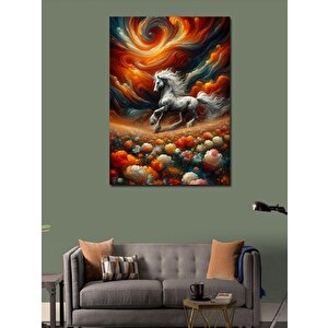 Kanvas Tablo Beyaz Unicorn Ve Çiçekler 70x100 cm