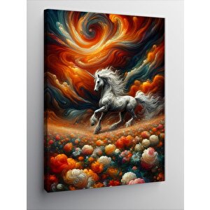 Kanvas Tablo Beyaz Unicorn Ve Çiçekler