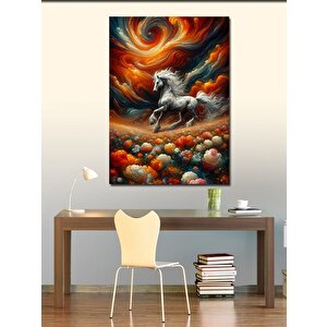 Kanvas Tablo Beyaz Unicorn Ve Çiçekler
