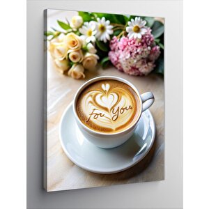 Kanvas Tablo Çiçekler Ve Kahve Sanatı