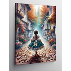 Kanvas Tablo Küçük Kız Ve Retro Evler