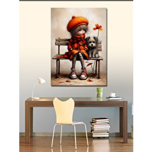 Kanvas Tablo Kırmızı Elbiseli Çocuk Ve Köpek 70x100 cm