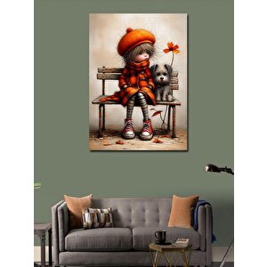 Kanvas Tablo Kırmızı Elbiseli Çocuk Ve Köpek 70x100 cm