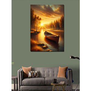 Kanvas Tablo Ahşap Tekne Ve Göl 70x100 cm
