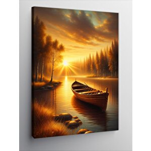 Kanvas Tablo Ahşap Tekne Ve Göl