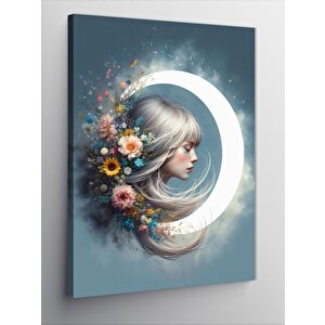 Kanvas Tablo Hilal Ve Çiçek Saçlı Kadın 100x140 cm