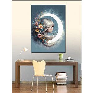 Kanvas Tablo Hilal Ve Çiçek Saçlı Kadın 100x140 cm