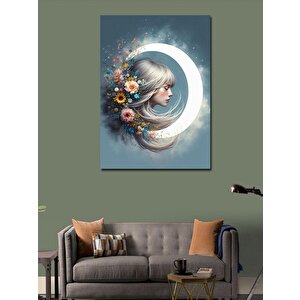 Kanvas Tablo Hilal Ve Çiçek Saçlı Kadın 100x140 cm