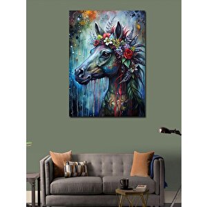 Kanvas Tablo Çiçekler Ve At 70x100 cm
