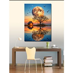 Kanvas Tablo Dolunay Ve Göl 100x140 cm