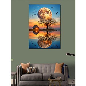 Kanvas Tablo Dolunay Ve Göl 100x140 cm