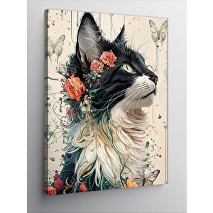 Kanvas Tablo Çiçekler Ve Kedi 