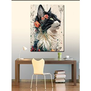 Kanvas Tablo Çiçekler Ve Kedi 