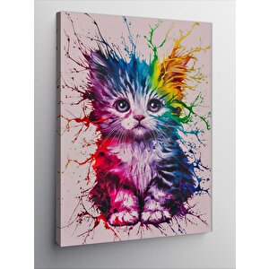 Kanvas Tablo Renkli Kedi 100x140 cm