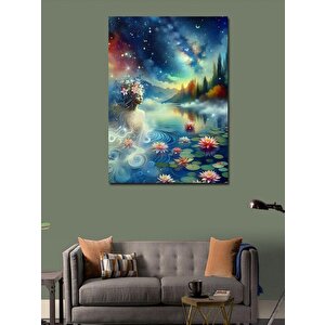 Kanvas Tablo Soyut Kadın Ve Nilüfer Çiçekleri 70x100 cm