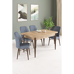 Tulca Serisi, Meşe Desen 70x110 Sabit Mdf Yemek Masası Takımı 4 Adet Sandalye Füme