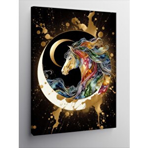 Kanvas Tablo Altın Çember Ve Renkli At 70x100 cm