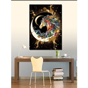 Kanvas Tablo Altın Çember Ve Renkli At 70x100 cm