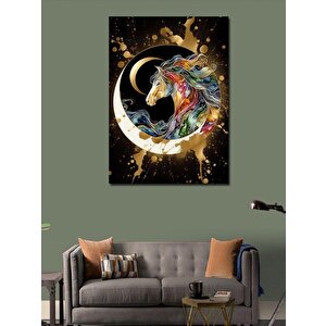 Kanvas Tablo Altın Çember Ve Renkli At 70x100 cm