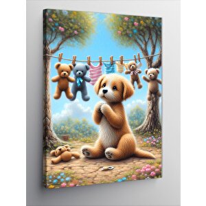 Kanvas Tablo Yavru Köpek Ve Oyuncakları