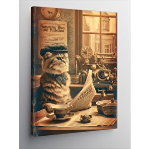 Kanvas Tablo Gazete Okuyan Kedi 100x140 cm