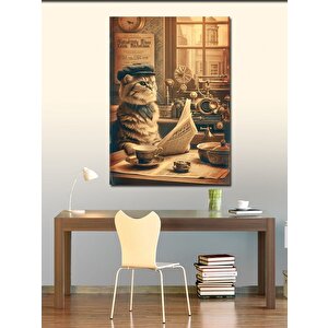Kanvas Tablo Gazete Okuyan Kedi 100x140 cm