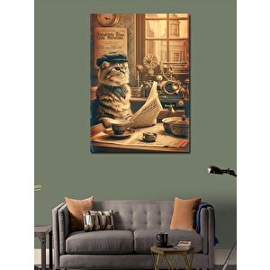 Kanvas Tablo Gazete Okuyan Kedi 70x100 cm