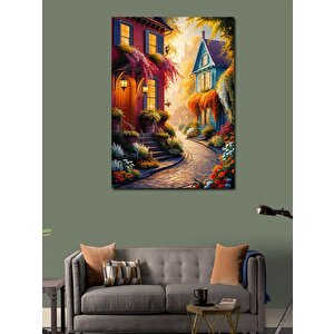 Kanvas Tablo Çiçekli Köy Evleri 70x100 cm