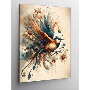 Kanvas Tablo Sevimli Kuş Ve Çiçekler 70x100 cm