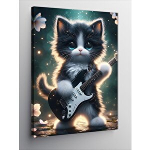 Kanvas Tablo Elektro Gitar Çalan Sevimli Kedi