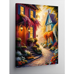 Kanvas Tablo Çiçekli Köy Evleri 100x140 cm