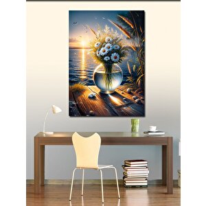 Kanvas Tablo Vazodaki Papatyalar Ve Gün Batımı 70x100 cm