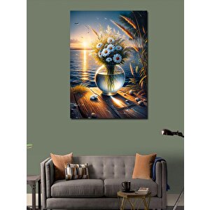 Kanvas Tablo Vazodaki Papatyalar Ve Gün Batımı 70x100 cm