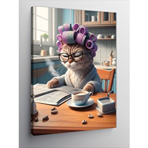 Kanvas Tablo Gazete Okuyan Dişi Kedi