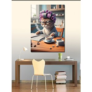 Kanvas Tablo Gazete Okuyan Dişi Kedi
